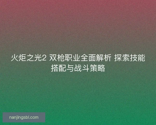 火炬之光2 双枪职业全面解析 探索技能搭配与战斗策略